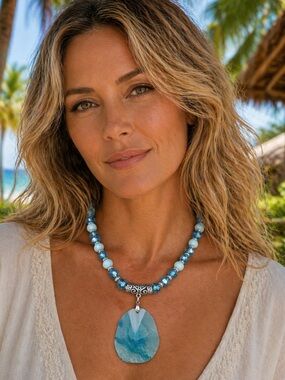 😍 NEW RELEASE Blue Agate Teardrop Pearl Necklace - Women Jewelry